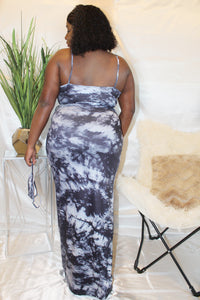 "Midnight" Black & Grey Tie Dye Dress w/ Mask