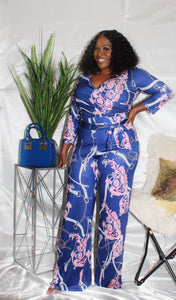 "Downtown Brunch"  Pink and Blue Jumpsuit