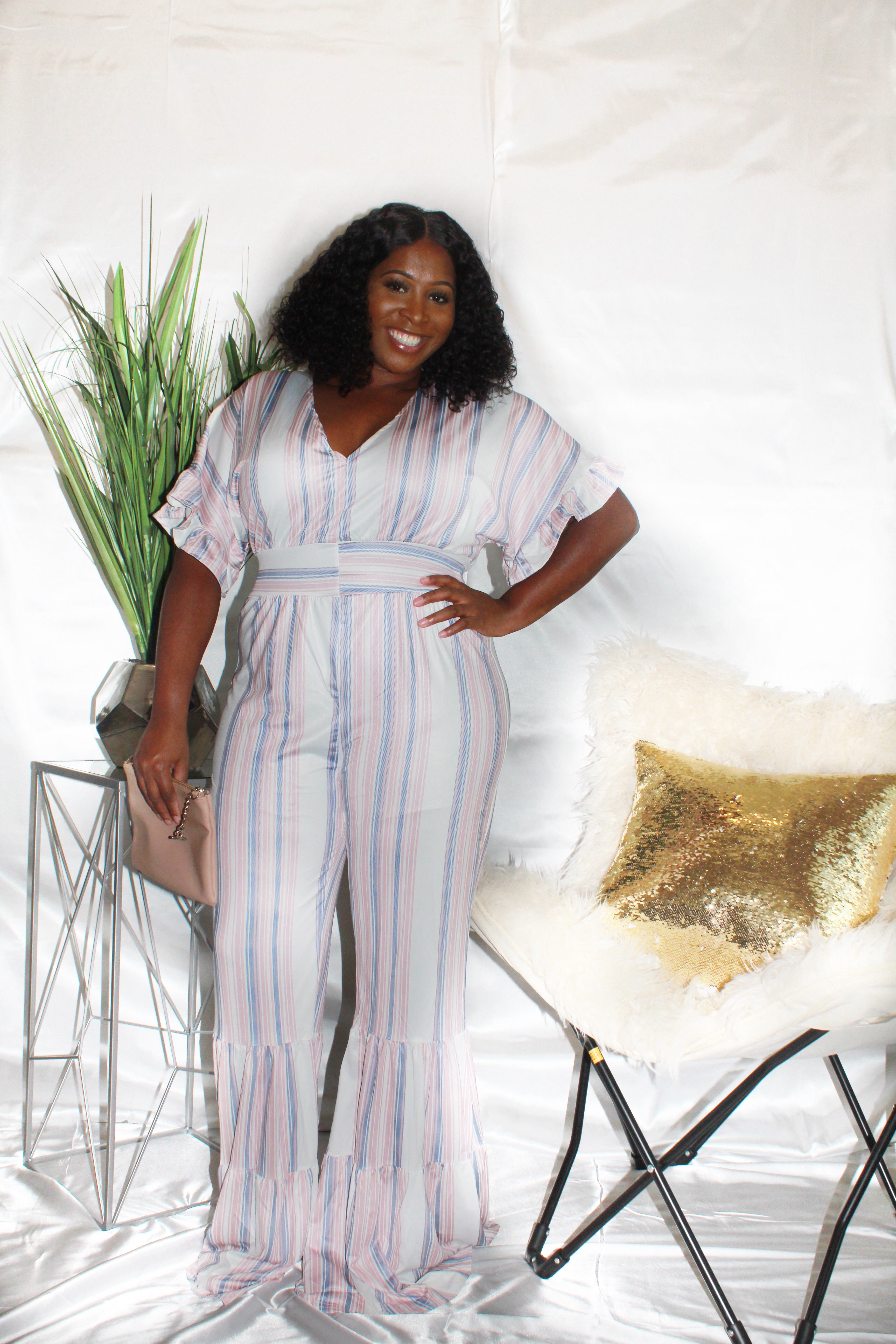 “Saturday Evening” Striped Jumpsuit