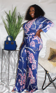 "Downtown Brunch"  Pink and Blue Jumpsuit