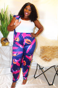 "Paradise" Two Piece Set Navy And Pink Pants Set